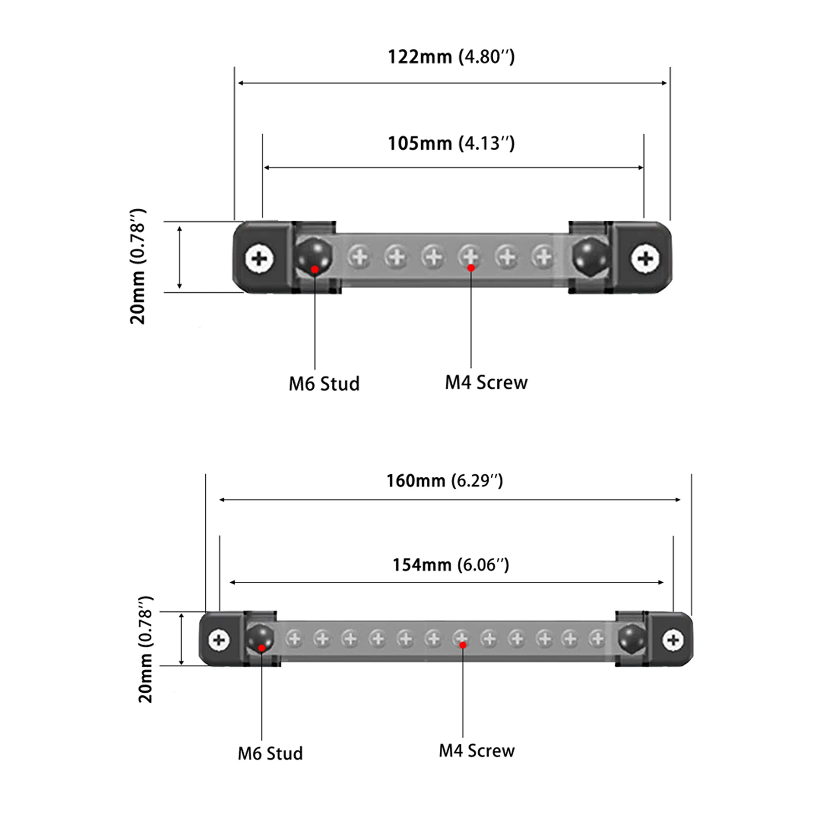 Car 6/12/24 Terminal Block Positive Negative Bus Bar 150A 12-48V  Power Distribution Block with cover for Truck Boat Car Camper