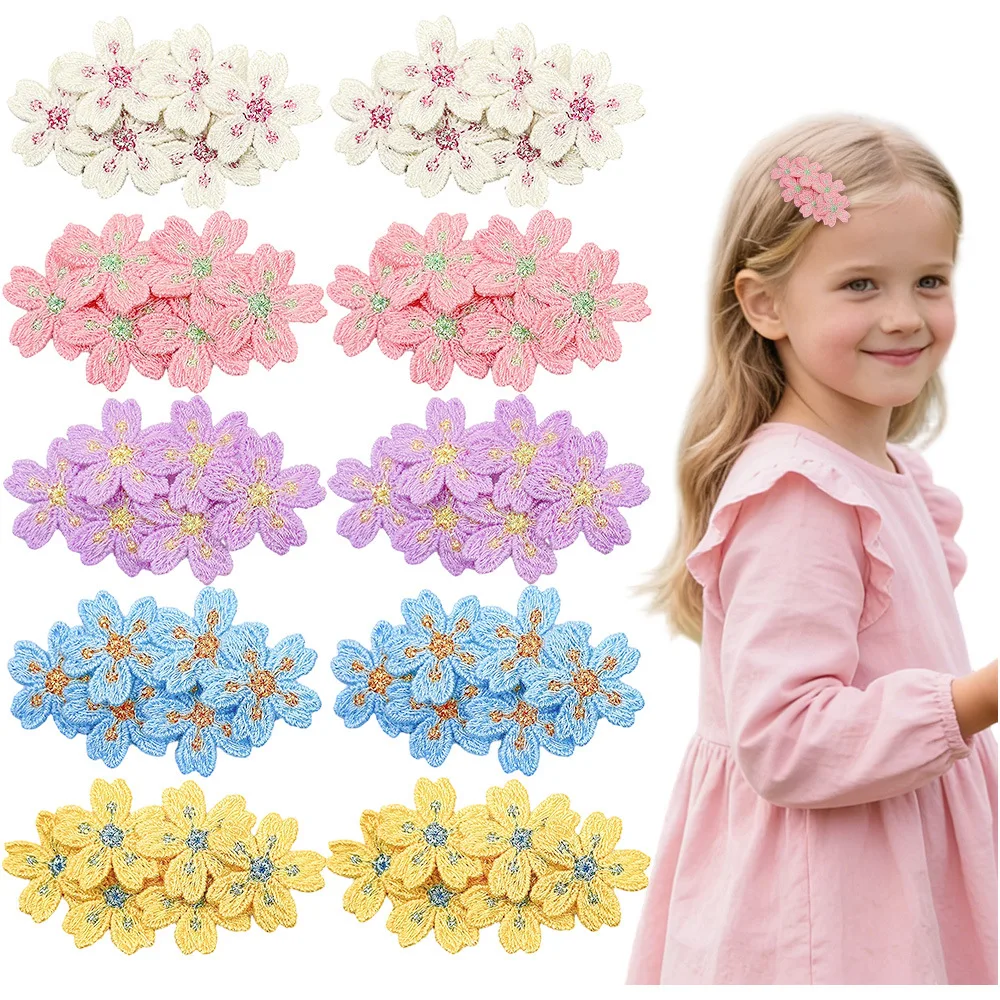 

60pcs 2.5" Embroidered Floral Baby Hair Drop Clips Snap BB Barrettes Kids Hair Accessories Girls Headwear Basic Snap Clips Bulk
