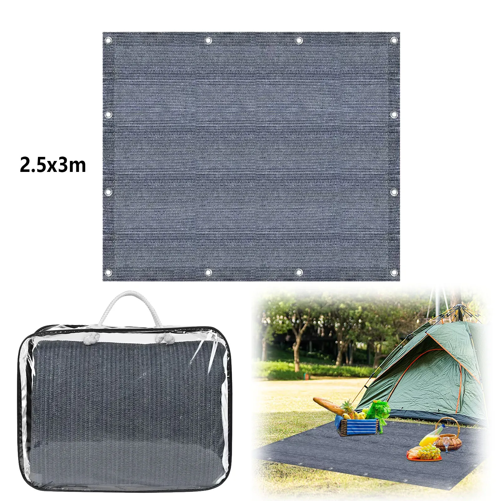 2.5x3m HDPE Breathable Awning Carpet Mat for Camping Tent Floor Caravan RV - Includes 13 Ground Stakes