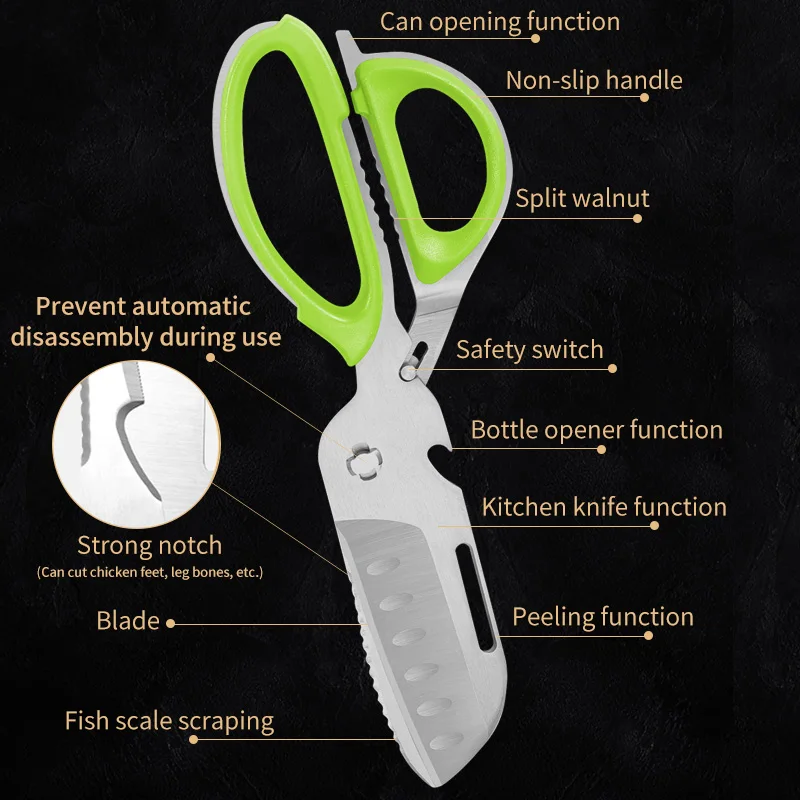 MT2401 9 in 1 Versatile Outdoor Kitchen Knife Domestic Monolithic Stainless Steel Sharp Scissors Cut Chicken Bones Fish Scales