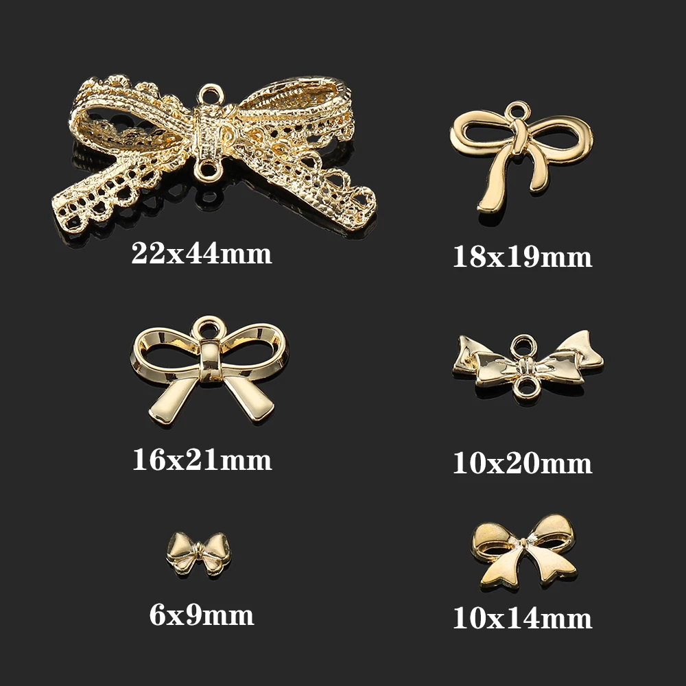 10pcs Gold Plated Bow Knot Charms Necklace Pendants Brooch Hairclip Decor Accessories for DIY Jewelry Making Crafts Supplies