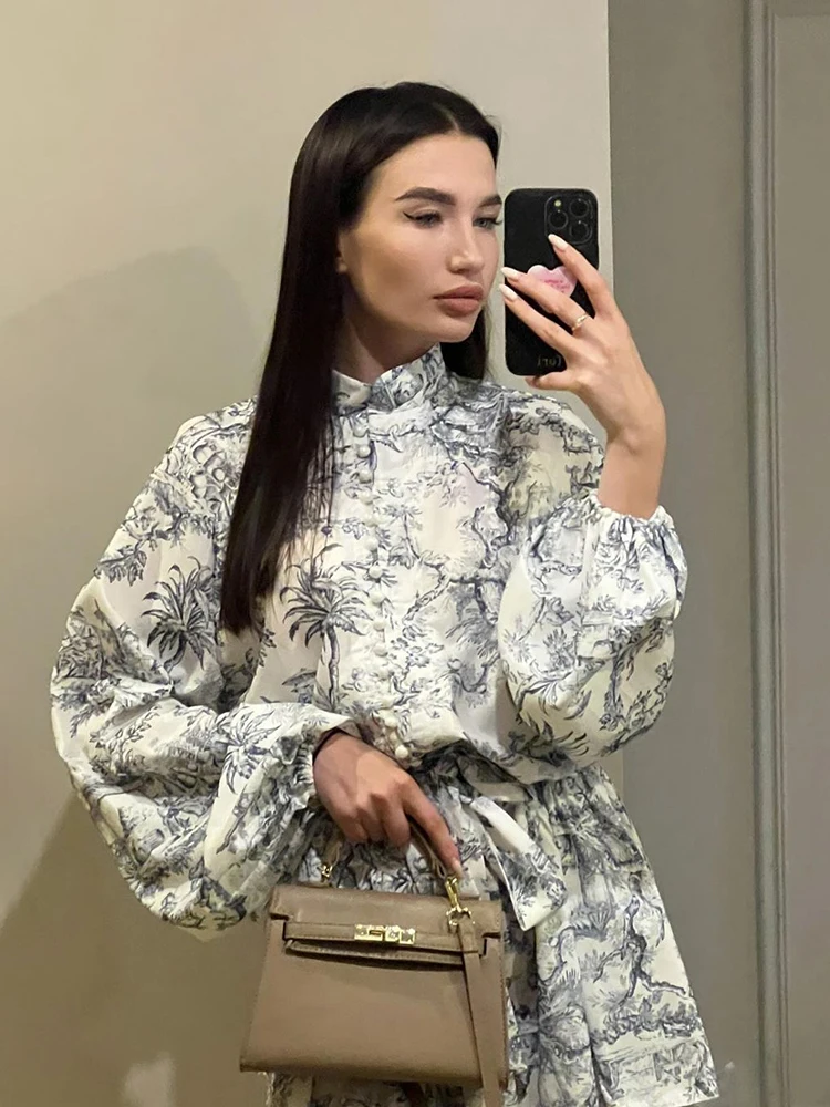 TARUXY-Vestido retrô feminino com estampa dobra, elegante com renda, vestidos plissados de manga comprida, vestido bandagem feminino, moda de rua