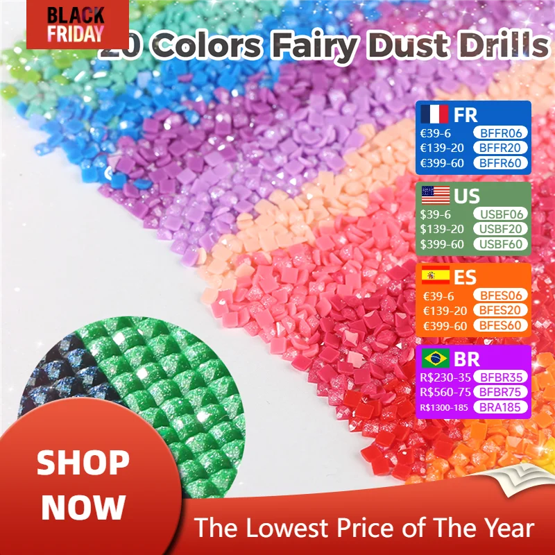 20 Colors Fairy Dust Drills Resin Square Diamonds Crystal Beads Accessories Art Sugar Dust Beads 2.5mm,1000pcs