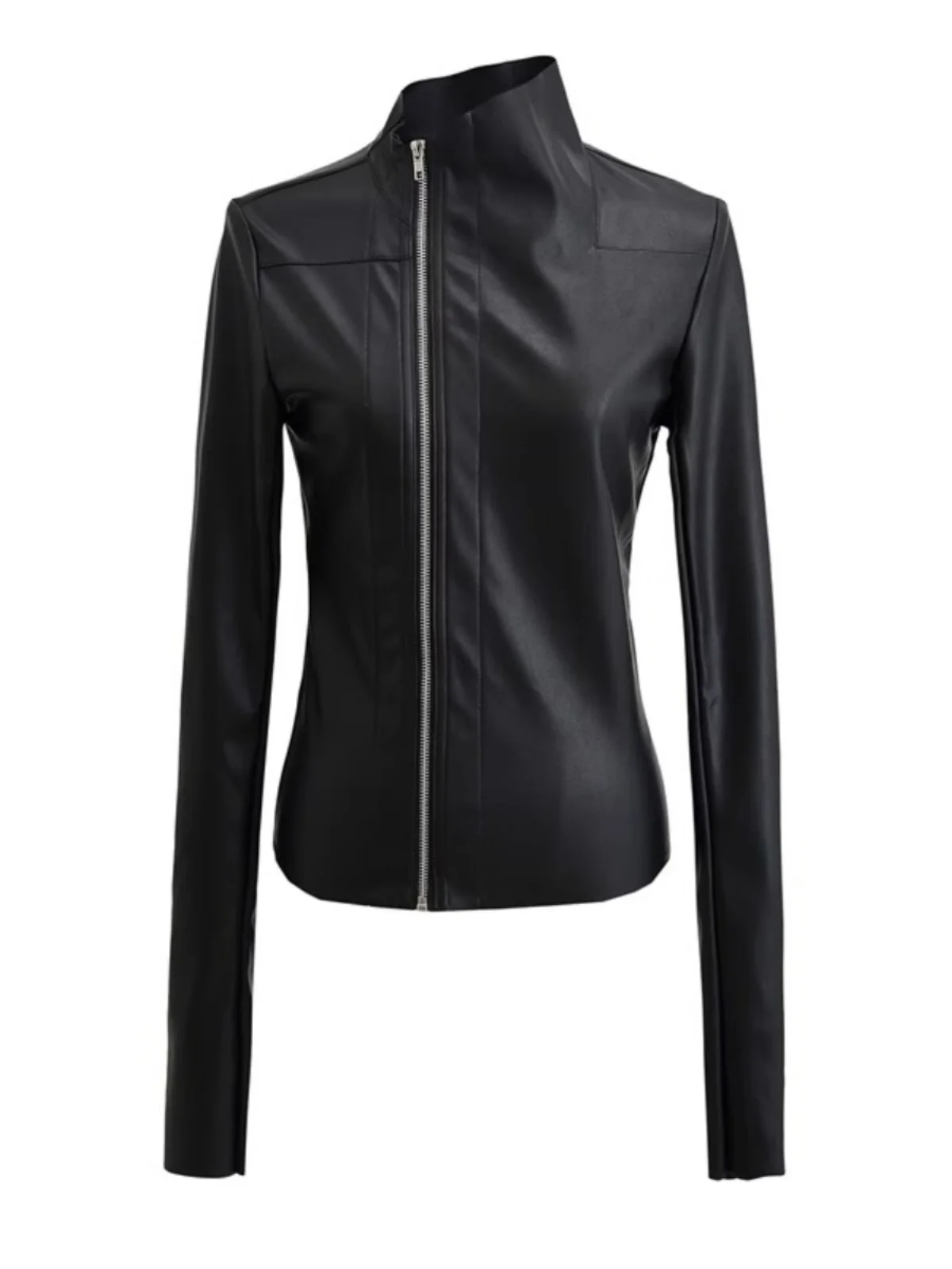 Retro American PU Leather Jaet Asimmetrico Slim Fit Cerniera Versatile Dimagrante ort Top Street Sle Stand Colletto Regolare...
