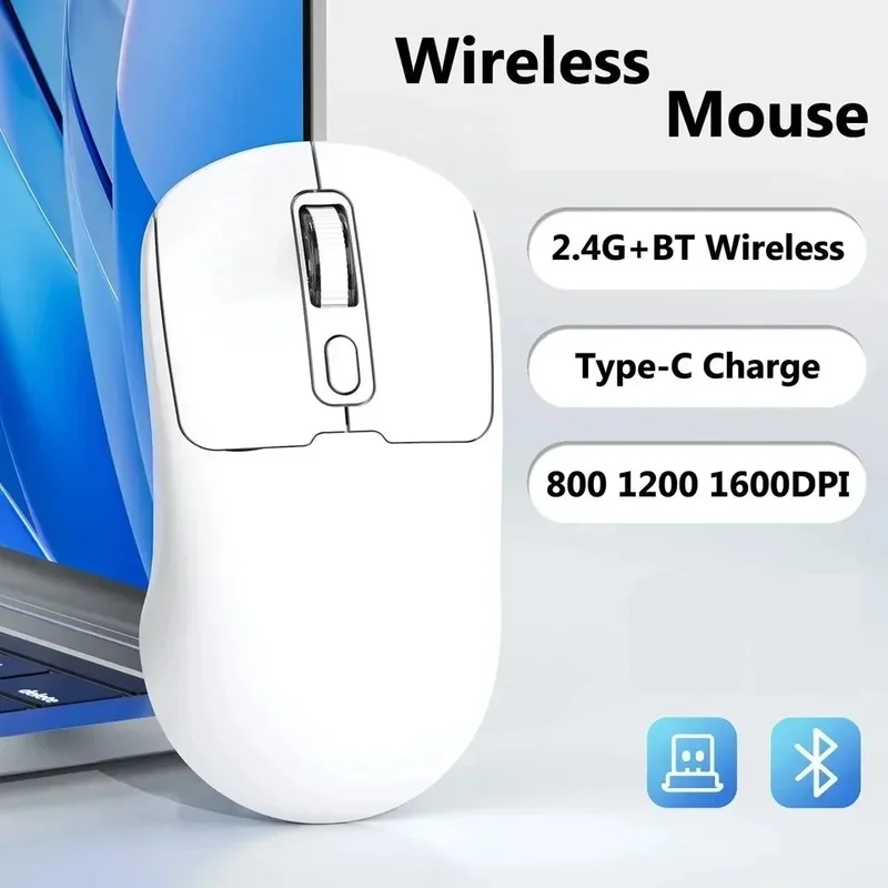 Rato sem fios Bluetooth 5.4 com dois modos de utilização, rato ergonómico recarregável para jogos, DPI ajustável (800/1200/1600), rato portátil para e