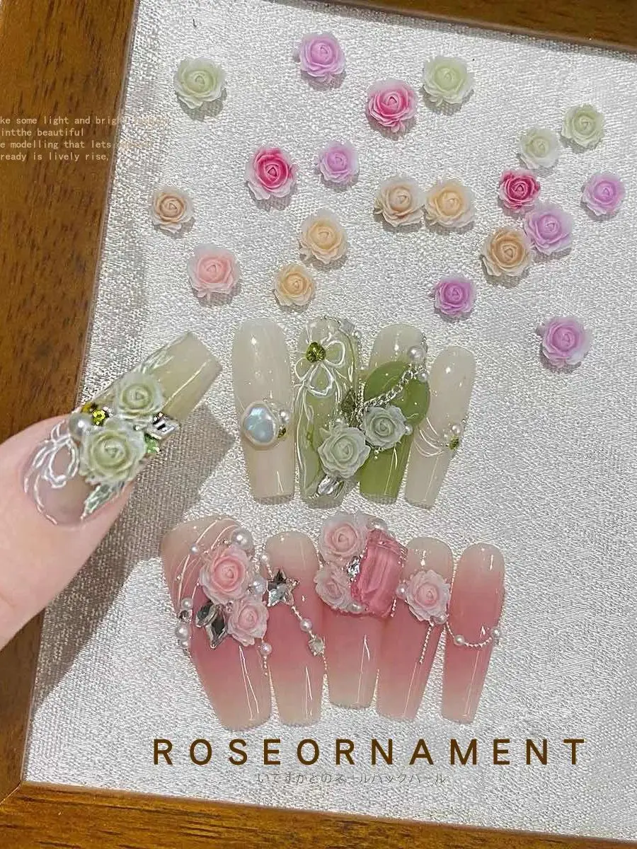 50 Stuks Hars Roos Bloem Ontwerp Nagel Charme Accessoires Gemengde Manicure Deel Diy Ronde Bloem Nagel Sieraden Telefoon Decoratie