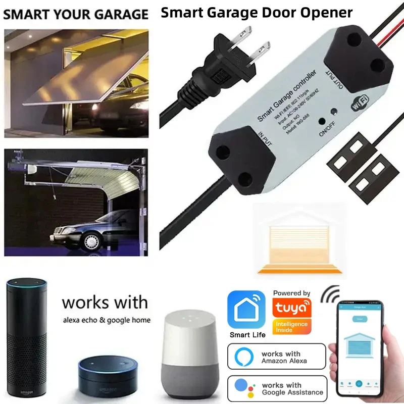 RSH WiFi Switch Smart Garage Door Opener Controller Work With Alexa Echo Google Home SmartLife/Tuya APP Control No Hub Require