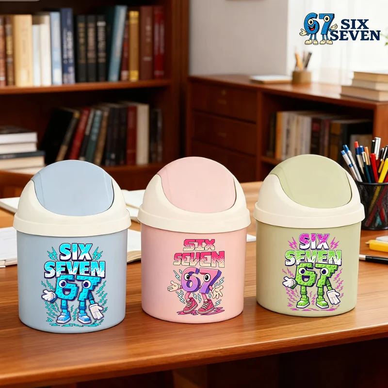 

Funny 67 Six Seven Desktop Trash Can Steal A Brainrot Cartoon Anime Garbage Can Cute Waste Bin Portable Waste Basket Storage Box