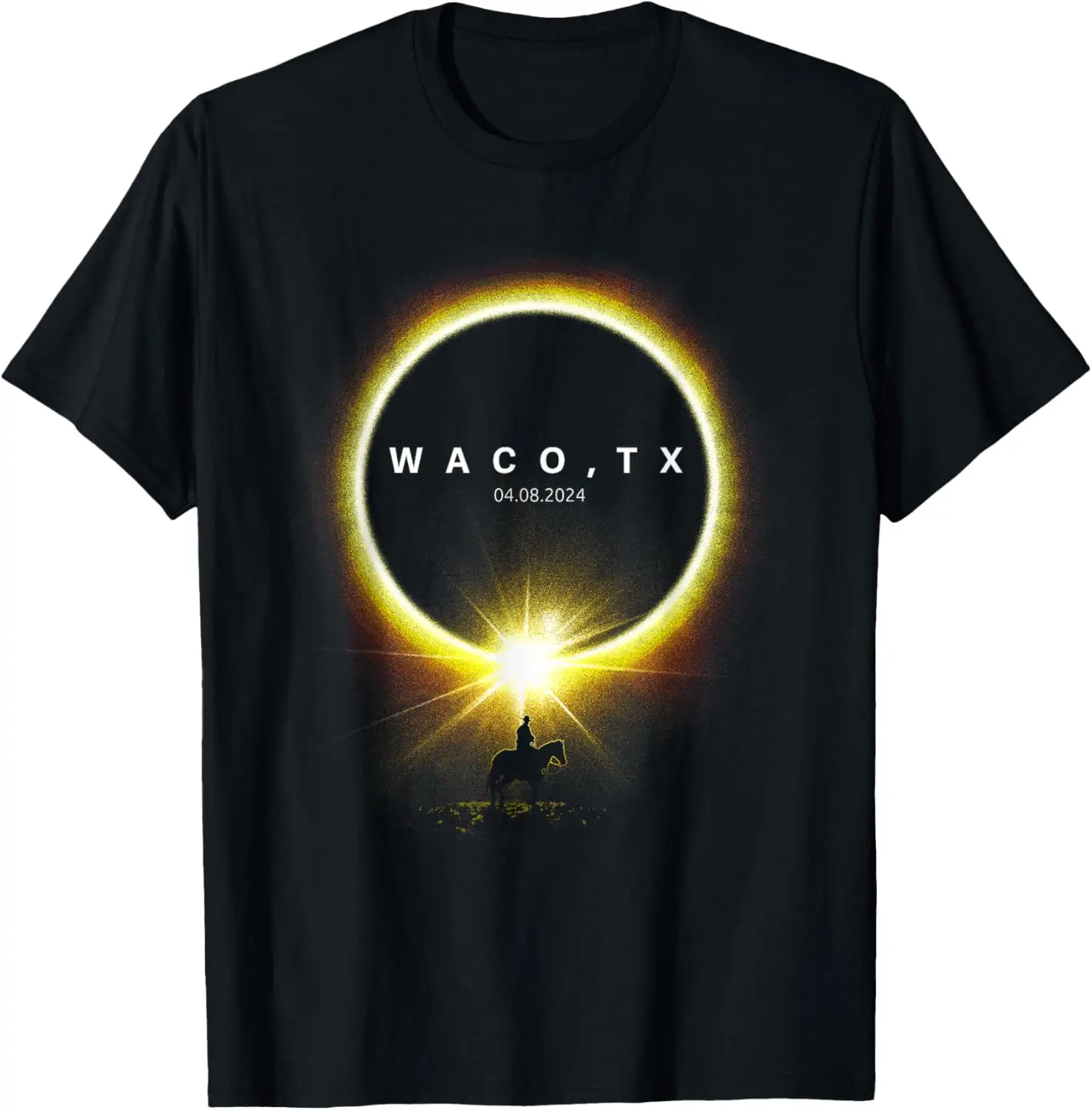 

Solar Eclipse 2024 Seen from Waco Texas Cowboy on A Horse