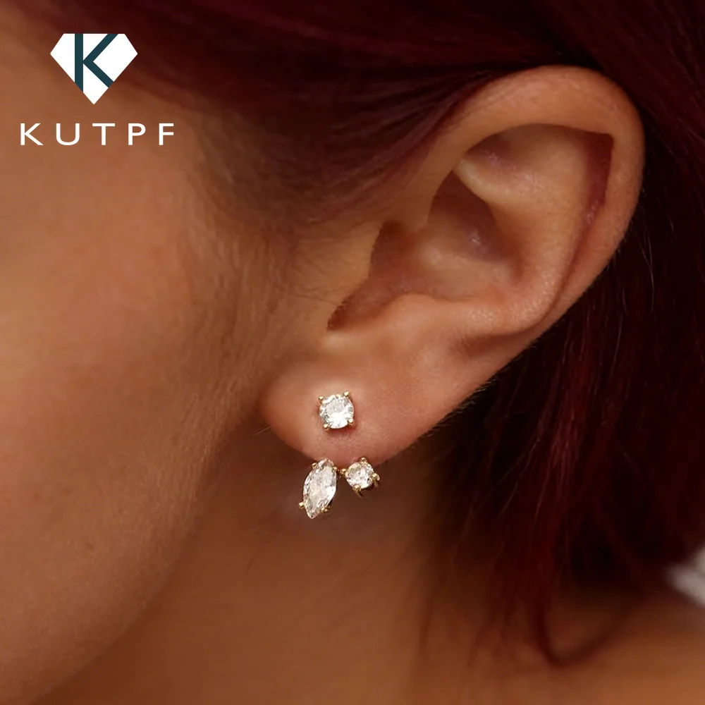 

GRA Certified All Moissanite Drop Earrings for Women S925 Silver Detachable Earcuff Front Back Stud Earring Jackets for Women