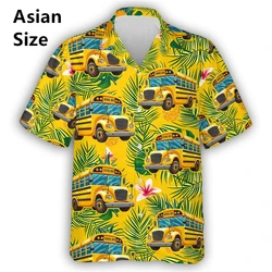 Vocation School Bus 3d Printed Men Shirt Fashion Hawaiian Shirt Casual Beach Motorcycle Blouse Men's Lapel High Quality Camisa