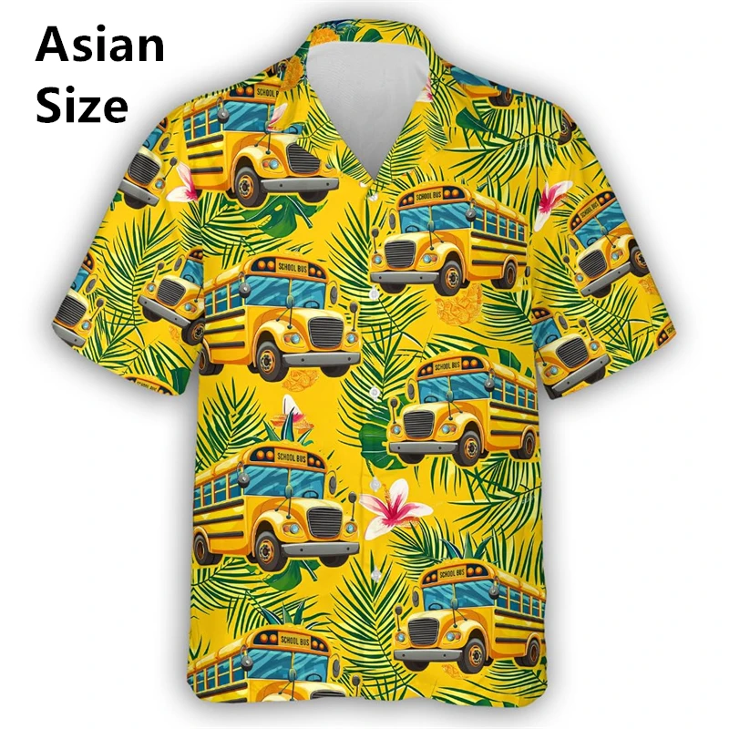 Vocation School Bus 3d Printed Men Shirt Fashion Hawaiian Shirt Casual Beach Motorcycle Blouse Men's Lapel High Quality Camisa
