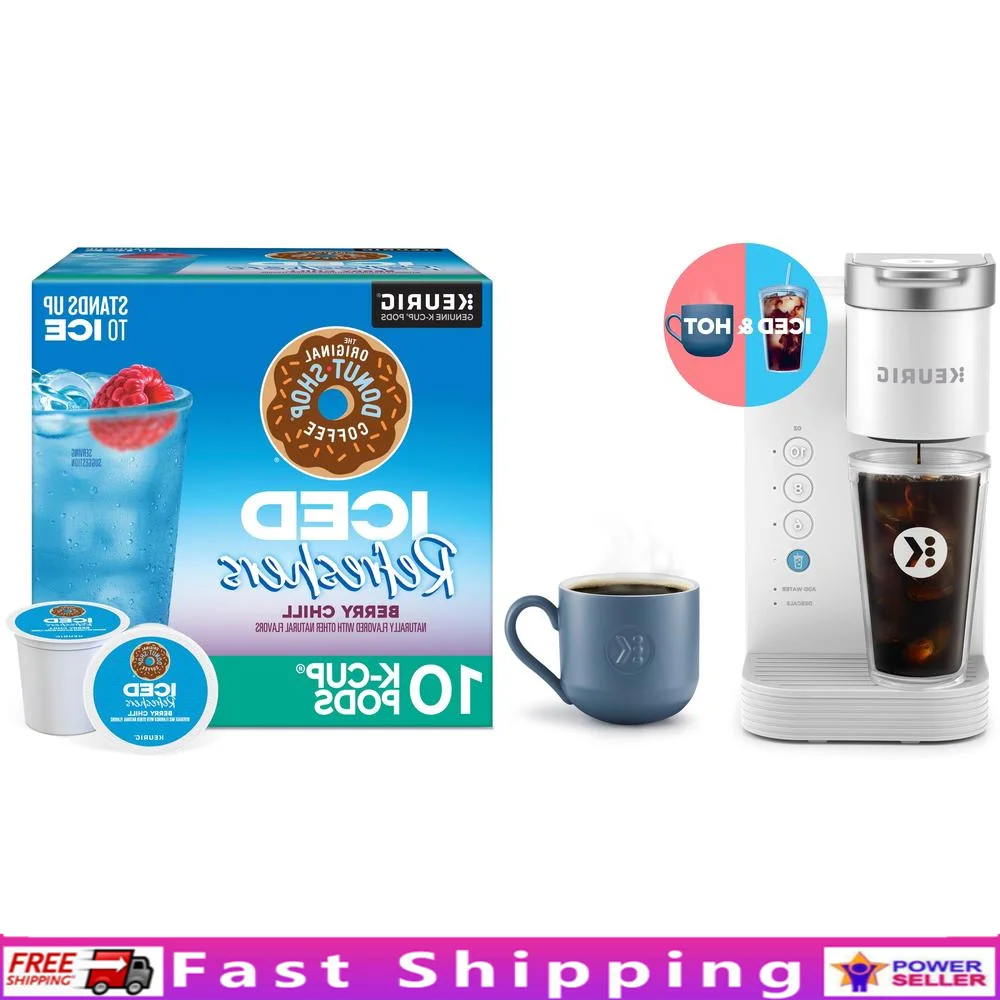Cafetera caliente helada de una sola porción, depósito de 36oz para preparar sobre hielo, incluye cápsulas de vaso, sabor fresco de bayas
