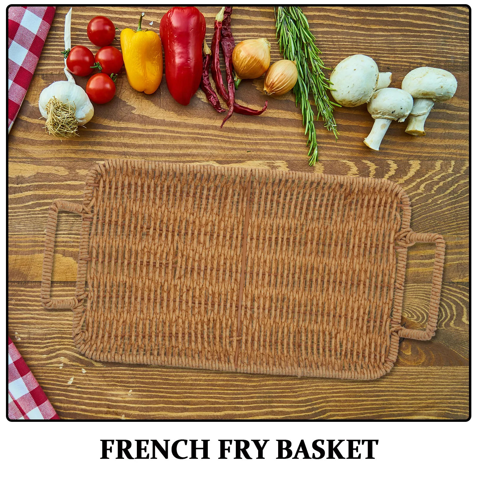 Small Rectangle Plastic Rattan Serving Tray Fry Basket Decorative Snack Organizer Tray for French Fries Chips Restaurant Use