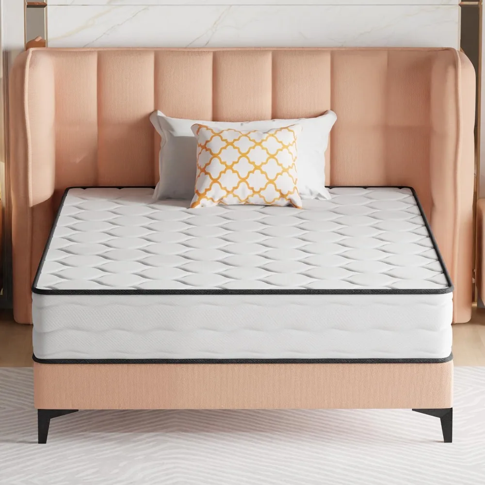 Queen Size Mattress with Innerspring and Foam, Fiberglass Free, Pressure Relief, 10 Inch Medium Firm Spring Mattress