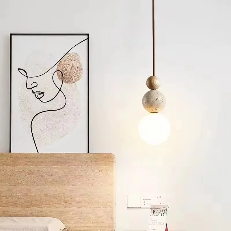 Scandinavian Style Simple Room Decoration Apartment Lighting Wabi Sabi Yellow Tufa Round Gourd Shaped Table Led Pendent Lamp