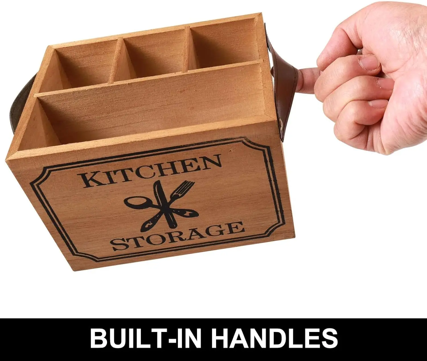 Table Wooden Utensil Box Cutlery Basket Table Utensil Holder Kitchen Napkin Holder Wooden Organiser for Cutlery Fork Knife Hold view 5