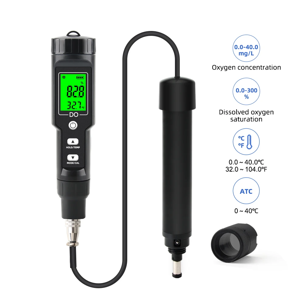 Portable Pen Type Dissolved Oxygen Meter ATC Digital Oxygen Sensor Do Meter for Fish Farming Aquarium Use with Backlight