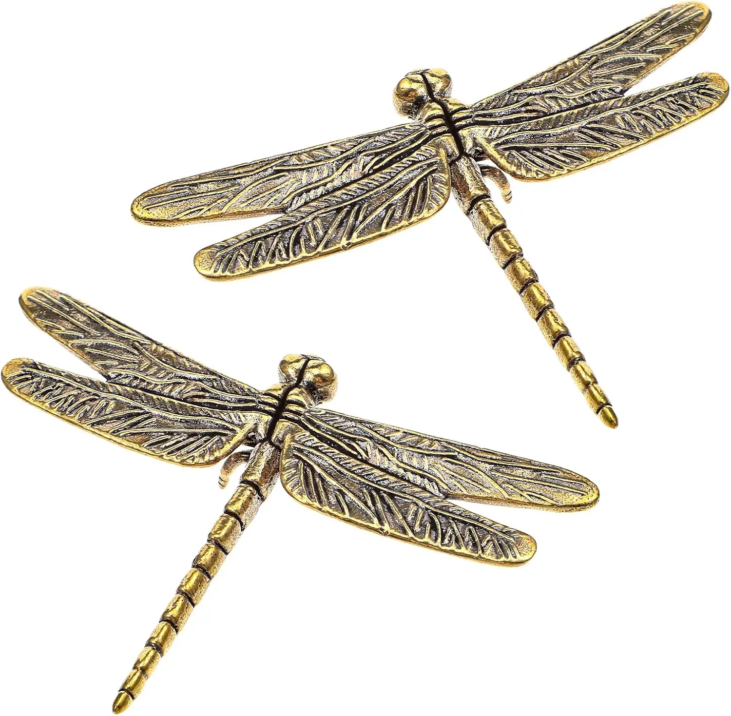 2pcs Dragonfly Metal Figurines Dragonfly Brass Metal Statue Ornament Mini Insect Figurine Home Office Table Garden Desktop Decor