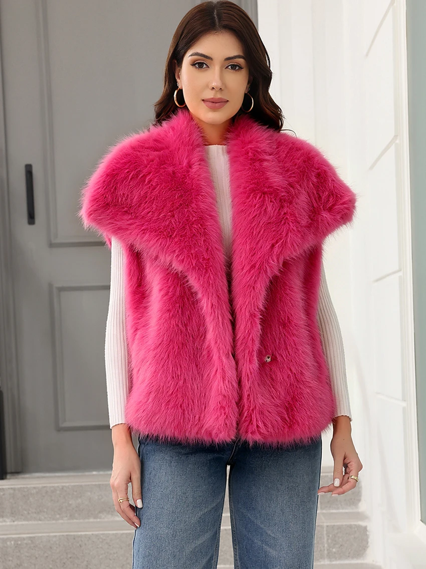 Chaleco de Piel Sintética para Mujer, Cálido, con Cuello Vuelto, Elegante, Sin Mangas, Nueva Colección de Invierno 2026