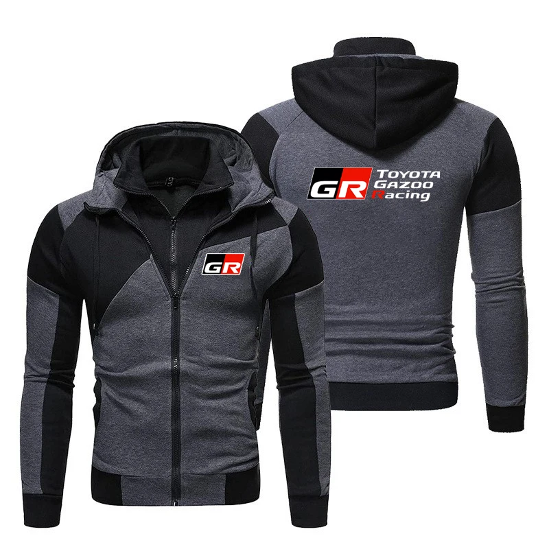 

Toyota Hooded Sweatshirt with Toyota GR DENSO Logo Print, Fashionable Motorcycle Menswear, Customized Zip-Up Hoodie.