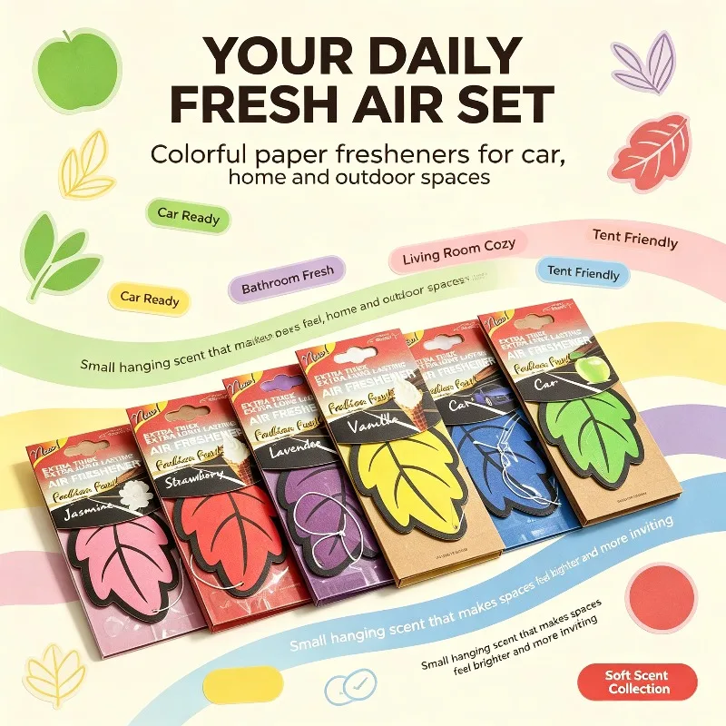 Leaf Shaped Car Air Freshener 6 Styles 120Pcs Hanging Paper Scent Cards Long Lasting Fragrance For Car Closet Bedroom Decoration