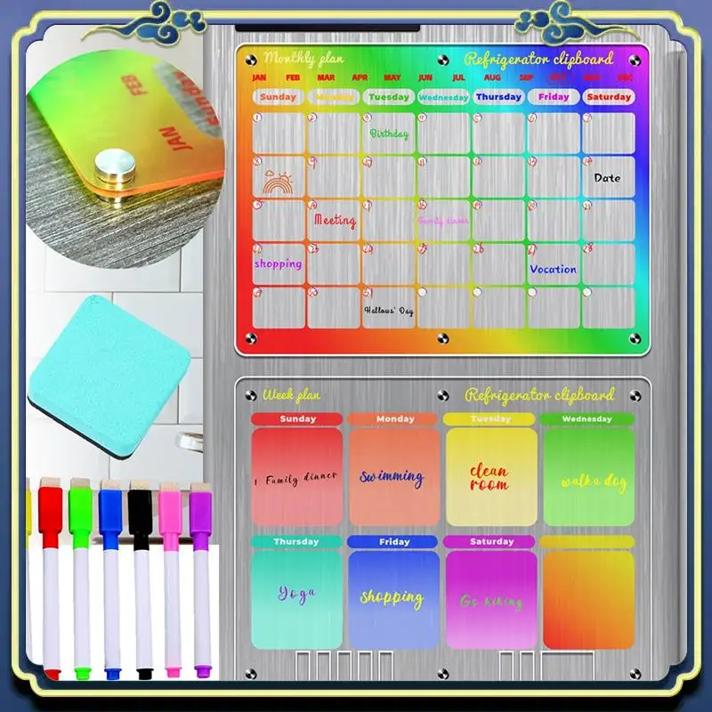 

A86P-2 Set Clear Reusable Planner Whiteboard Calendar As Shown Acrylic For Fridge Monthly & Weekly Calendar