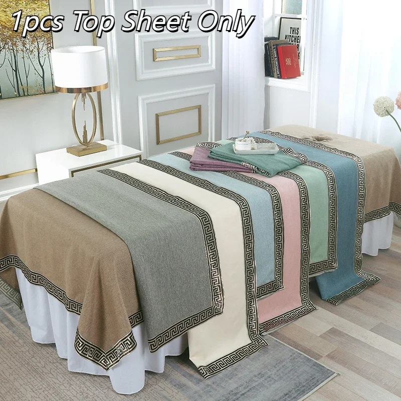 Anti-winkle Cotton Linen Bed Sheets for Beauty Salon SPA Massage Club Bed Cover Anti-slip Bedspread With/No Hole
