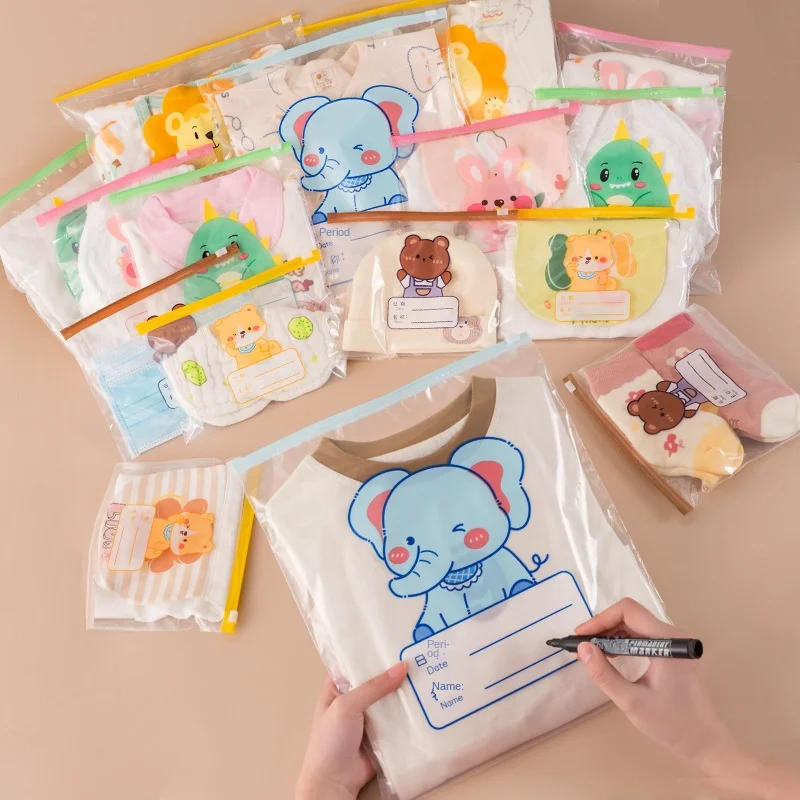 Kindergarten storage bag, children's replacement clothes, sub-packing bag, cartoon transparent zipper bag, thickened dust bag