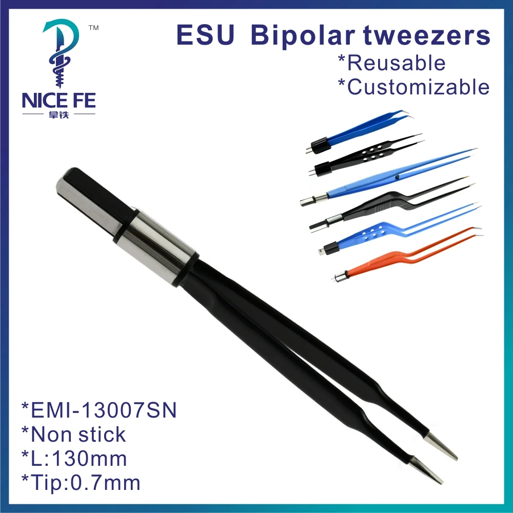 

Bipolar Forceps Tweezers Straight IEC for Electrosurgical unit Non Stick Bipolar Bayonet Clamp L: 13 cm ,tip 0.7mm