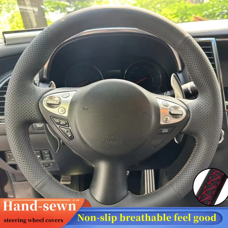 

Car Steering Wheel Cover Genuine Leather Braid Fit For Infiniti FX FX35 FX37 FX50 2009 Auto Steering Wheel Cover Car Accessorie