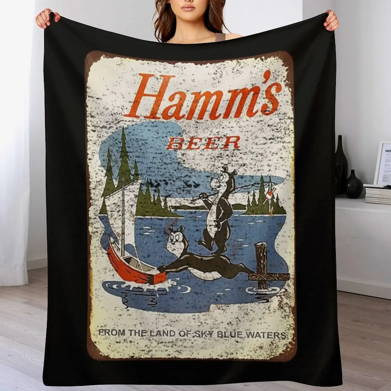 Hamms T-ShirtHamms Beer Sign Bear Vintage Distressed Throw Blanket christmas gifts Soft Big Kid'S Luxury St Blankets