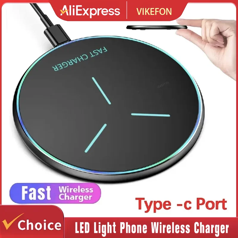LED Light Phone Wireless Charger Desktop Pad For iPhone 17 16 15 14 13 12 Pro Max Samsung S25 Xiaomi Phone Fast Charging Station