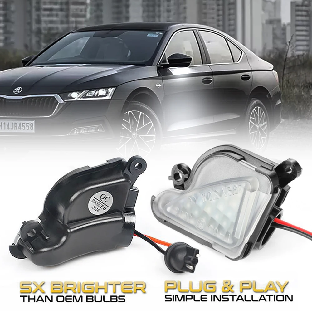 

2Pcs 6000K White LED Under Side Mirror Light Puddle Lamps For Skoda Octavia 3 2 5E 1Z Skoda Superb 3 2 B6 B8 Skoda Scout