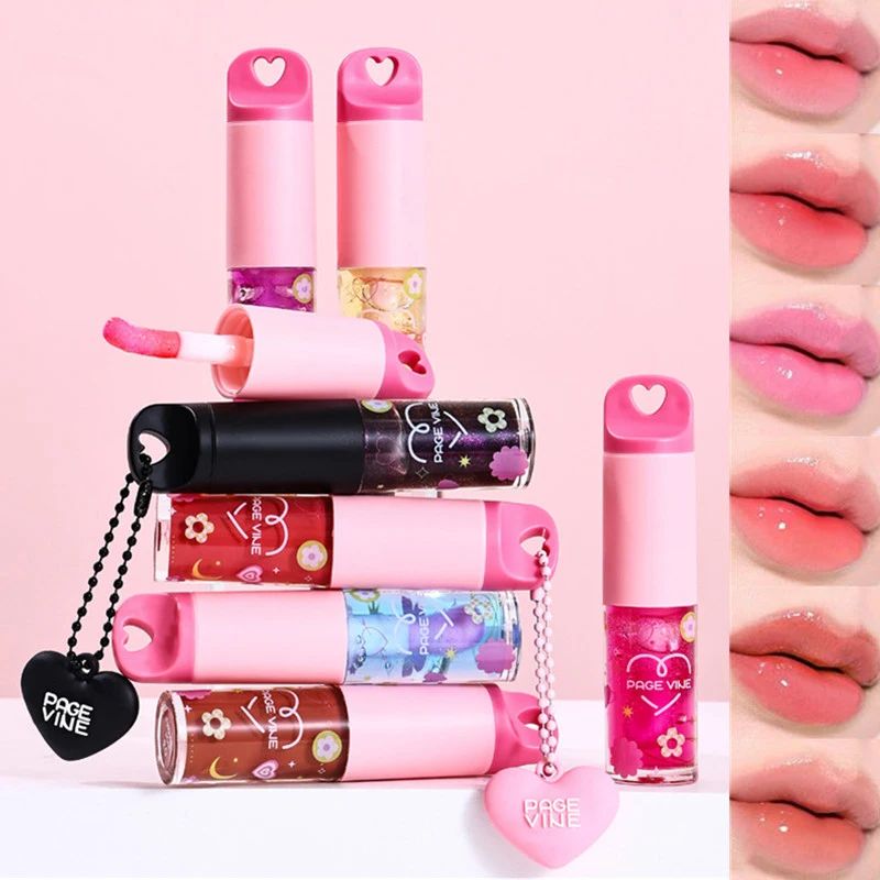1 unidad de Brillo labial hidratante de larga duración con diseño de colgante de amor, para labios con efecto voluminoso, fácil de aplicar con efecto halo, brillo labial efecto espejo y cristal líquido