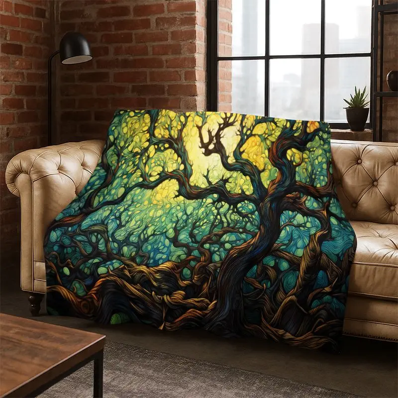 Tree of Life Nordic Mythology Yggdrasil Nature cartoon Flannel Blanket Soft Throw Blanket for Bedroom Living Room Bed Travel kid