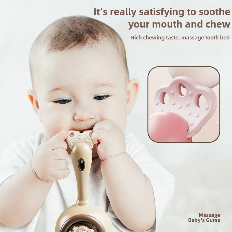 لعبة جرس مكرنك يدويًا للأطفال مع ألغاز وقبضة قابلة للمضغ - مجموعة حسية للتعلم المبكر لتعليم الأطفال الصغار واللعب المهدئ