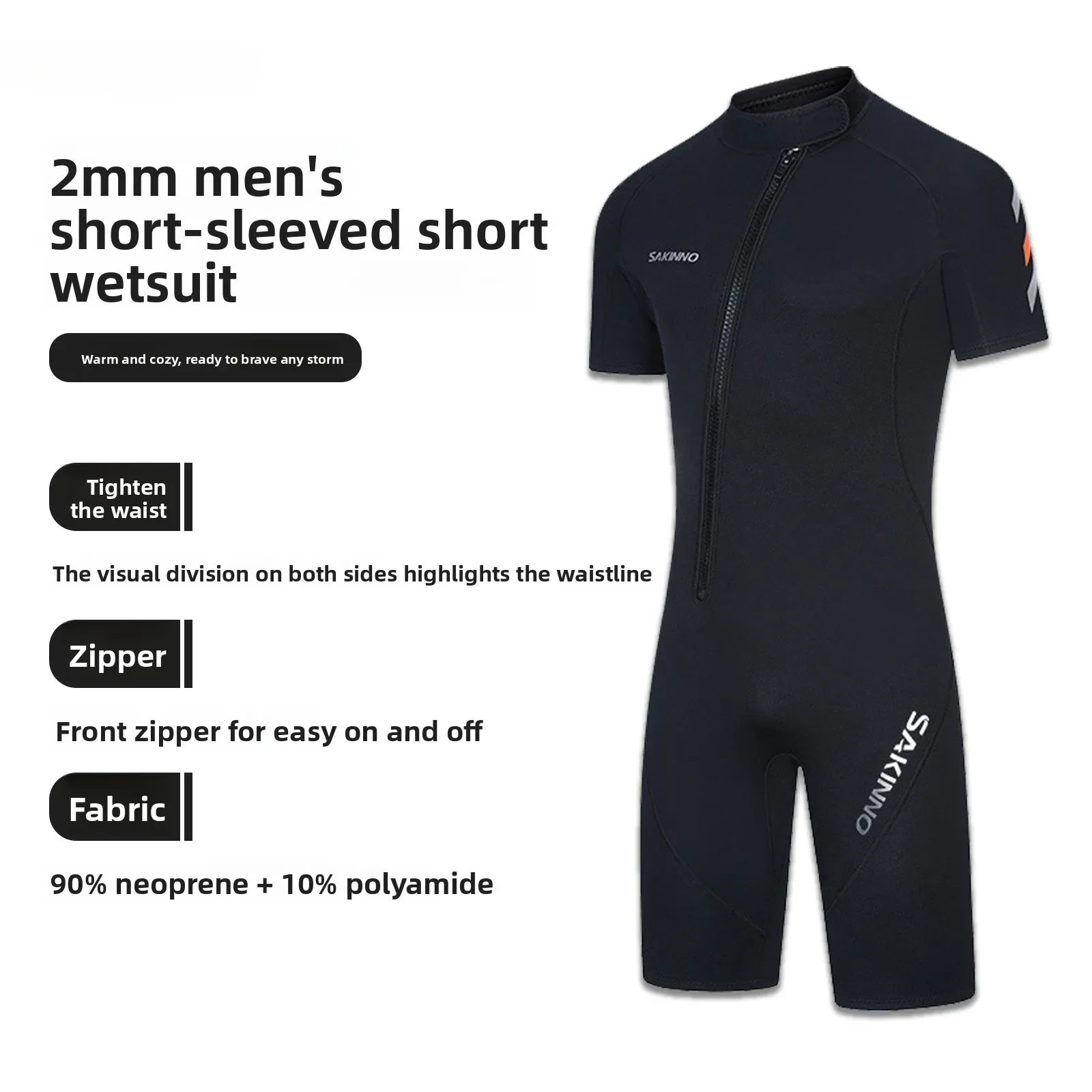 

2mm men's one-piece short-sleeved wetsuit sunscreen warm surf suit thickened snorkeling suit medium plus size diving swimsuit