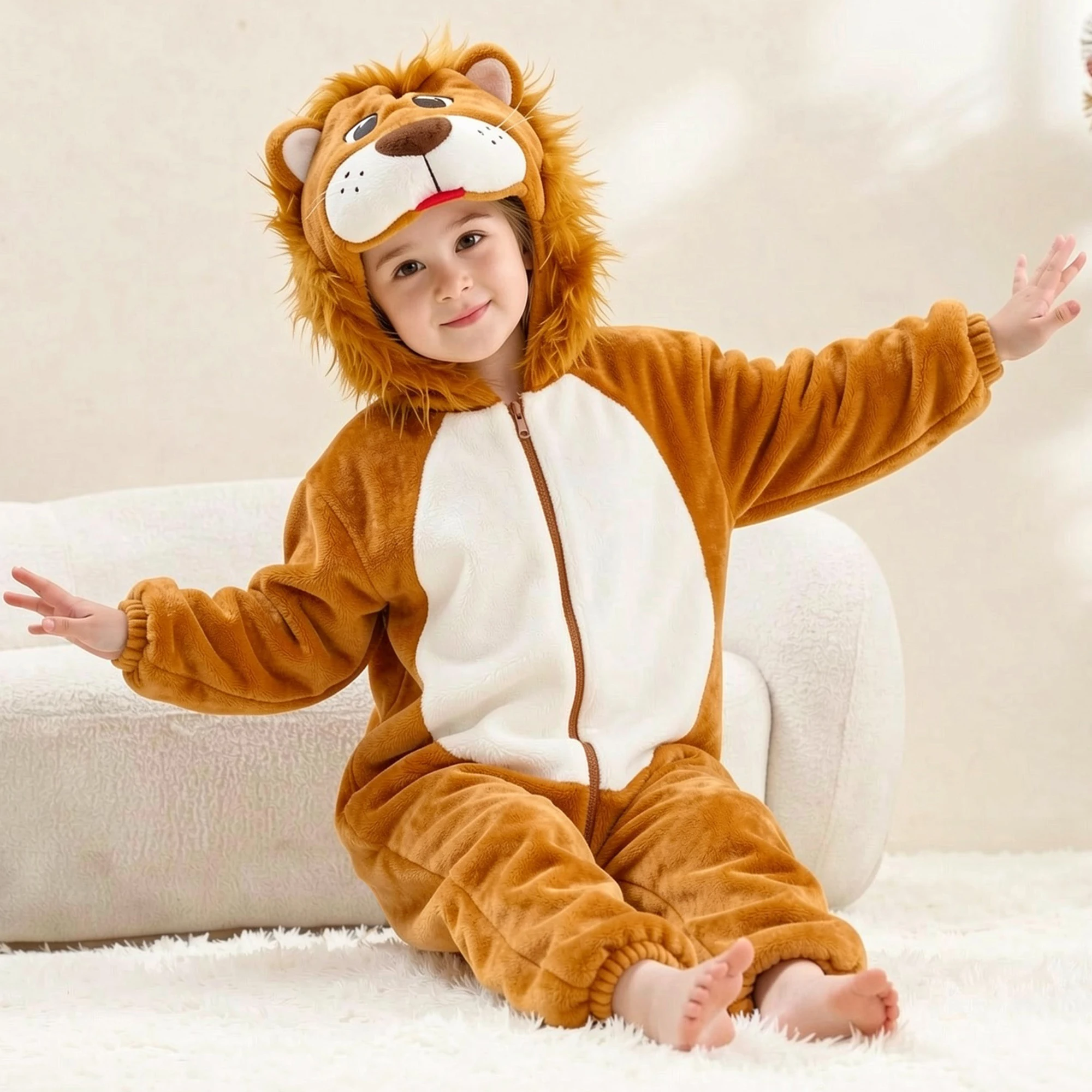 MICHLEY Lion Kids Sleeping Bag Flannel Blanket Sleepers 3-12T Onesie Hooded Pajamas Costume Clothes Jumpsuit For Boys Girls