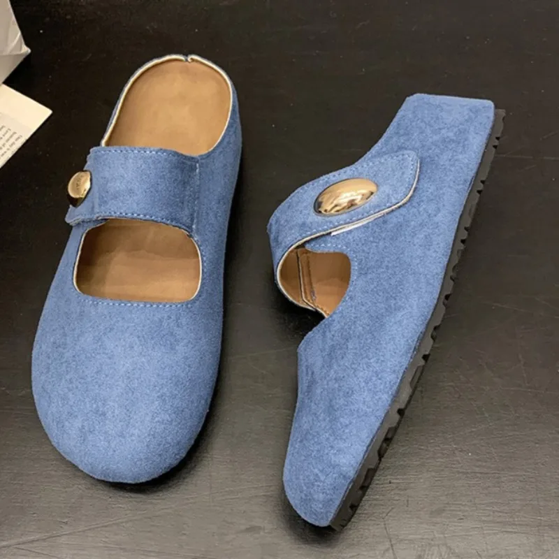 

Универсальные тапочки Baotou Mary в стиле ретро, женские летние новые удобные мягкие нескользящие тапочки без шнуровки на плоской подошве с круглым носком и металлической пряжкой