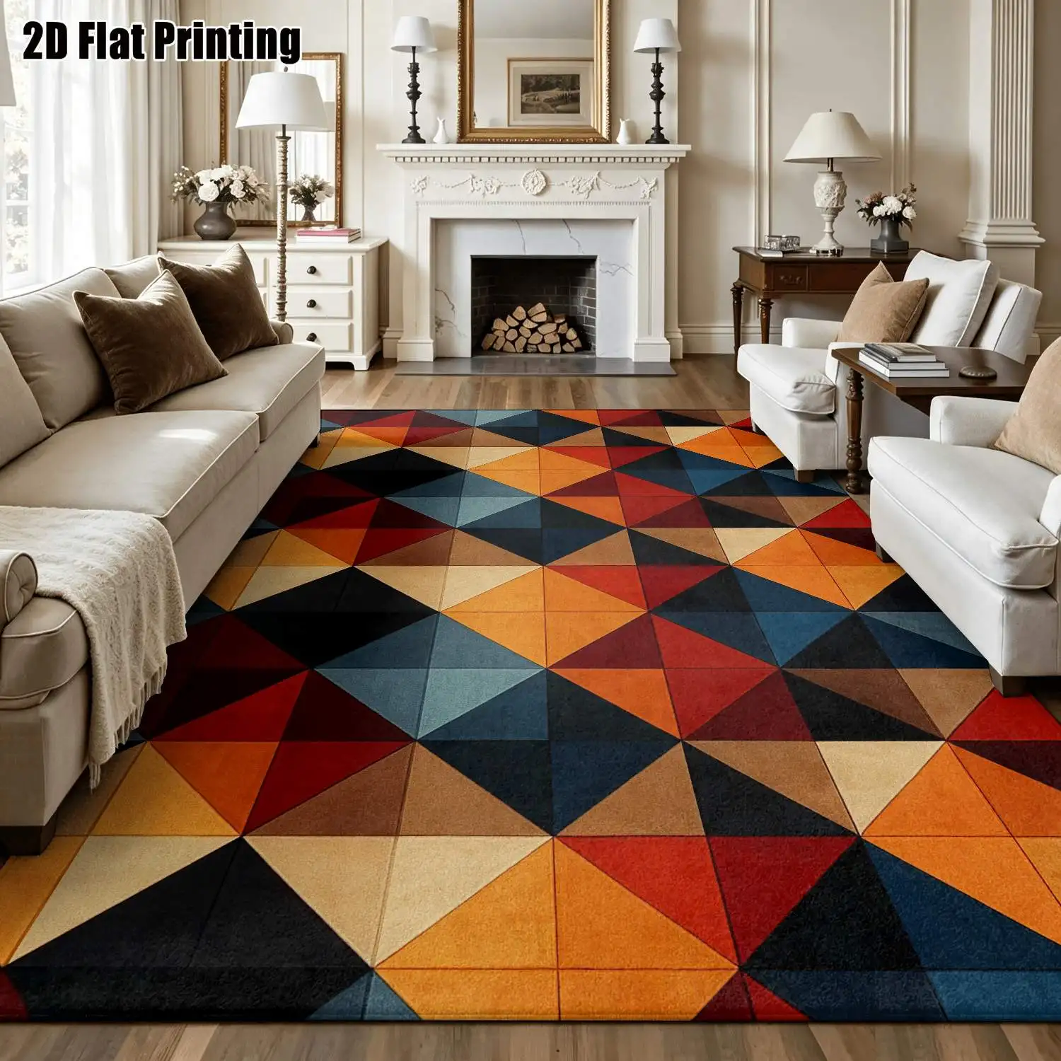 1Pc 2D Printed Colorful Geometric Triangular Pattern Nordic Modern Minimalist Instagram Style Home Decor Carpet Floor Mat, Multi-Size, Machine Washable, for Entrance, Dining Room, Foyer, Living Room, Bedroom