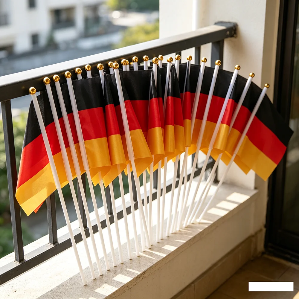 （TIKI FLAG）Germany hand flag 14x21cm Polyester Fade-Resistance Germany Hand Waving Flag with Plastic Flagpole for Events