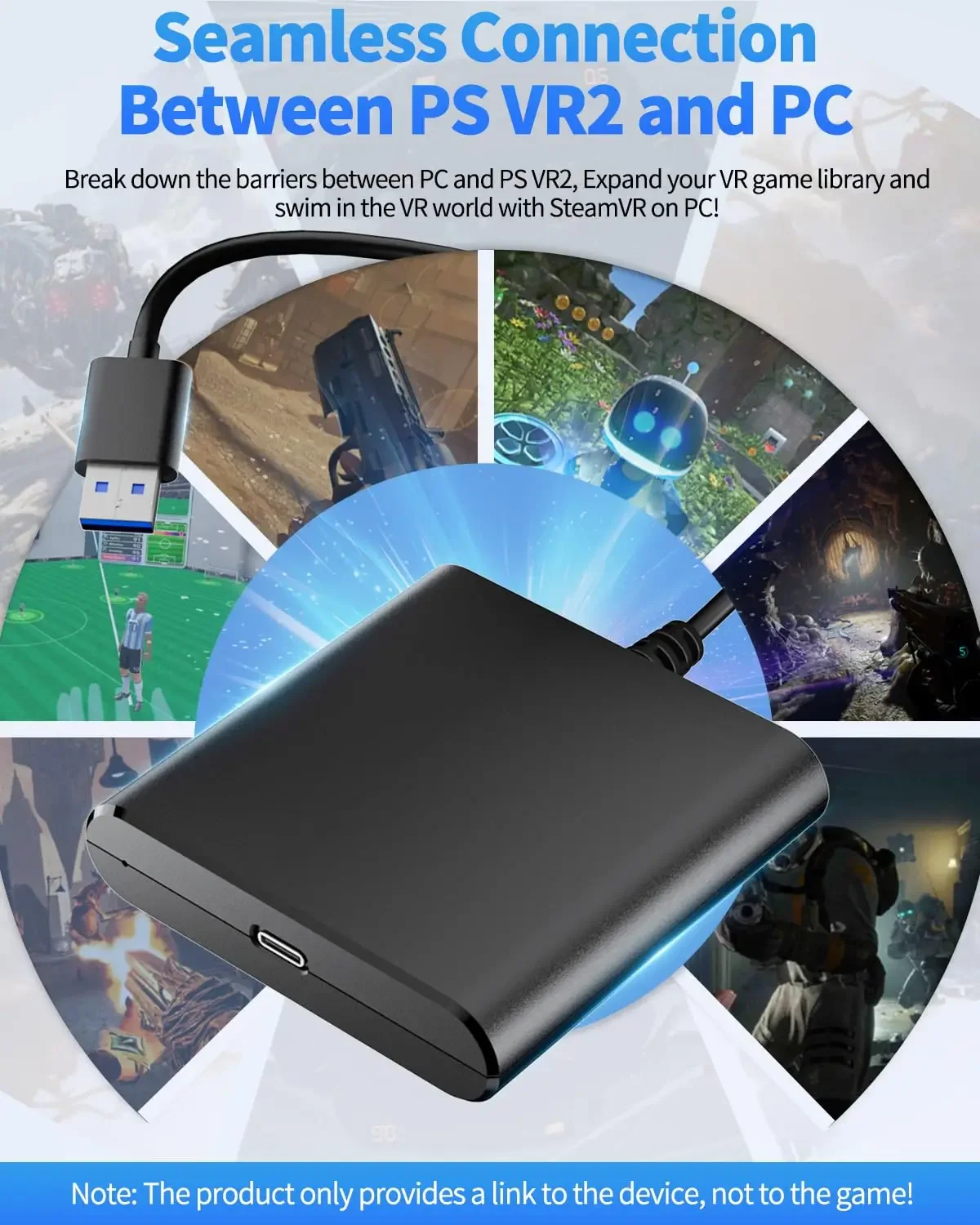 AOLION VR2 PC Adapter for PS5 PSVR2 Steam VR Gaming Converter ABS Material Compatible with PS4 Computer Accessory