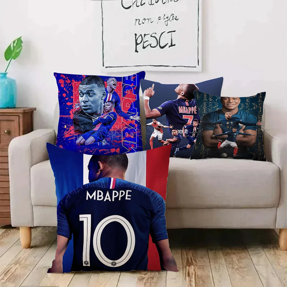 Pillow Covers Cartoon Football For K-Kylians Sofa Decorative Home Double-sided Printing Short Plush Cute M-Mbappes Cushion Cover