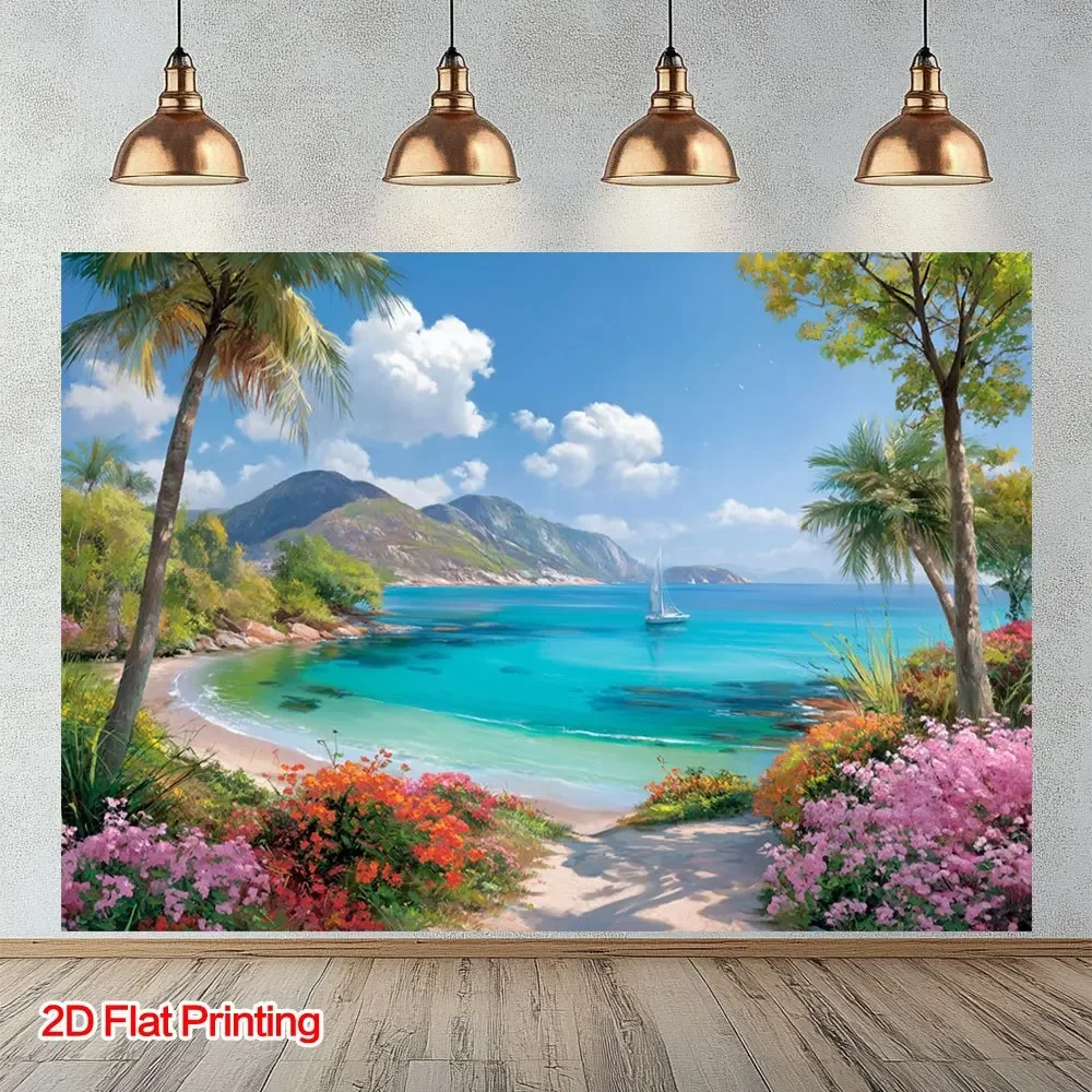 Stunning Tropical Beach Landscape Canvas Print Wall Art Coastal Paradise Scenery Palm Tree Tropical Vacation Home Decor Gift