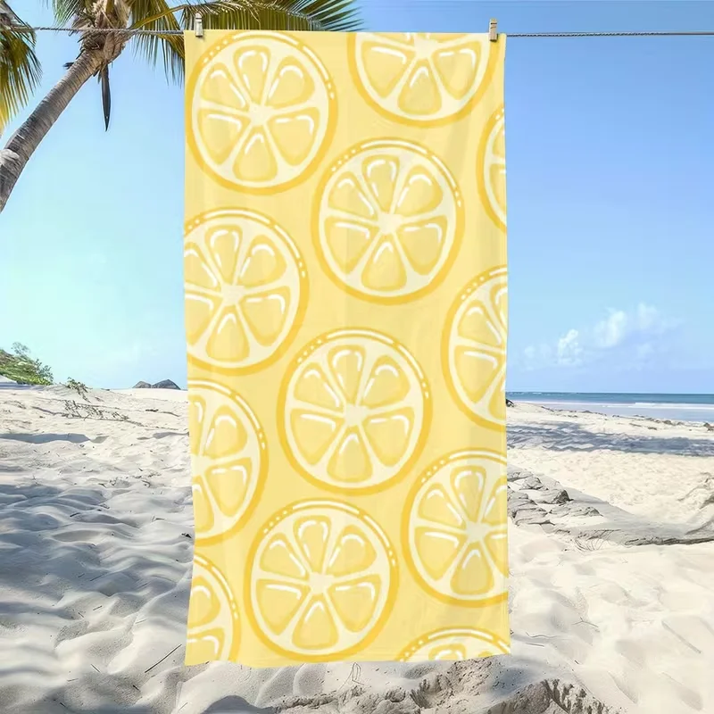 Minimalist Lemon Slice Geometric Beach Towel Black Yellow Fruit Print Quick Dry Towel Modern Look Beach Pool Travel Use