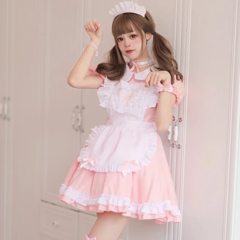 Cosplay maid costume anime cream sweetheart outfit Pink Lolita Dress cute girl maid wear uniform short-sleepled nurse costumes d