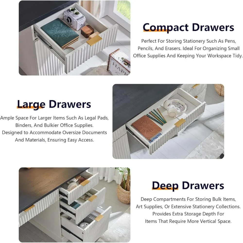 مكتب تنفيذي حديث مقاس 58 بوصة مع مساحة تخزين، مكتب منزلي خشبي مع 5 أدراج وخزانة واحدة، مكتب كتابة كمبيوتر مخدد للمسمار #5