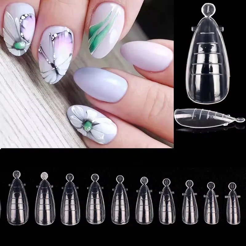 Dual Forms Long Stiletto Poly Extension Gels Quick Building Nails Mold Full Cover Finger Top Forms Tips Tools 60Pcs Bag