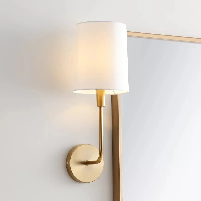 

New All-copper Fabric Wall Lamp LED Living Room Background Wall Lamp Bedroom Bedside Lamp Mirror Headlight Wall Decor